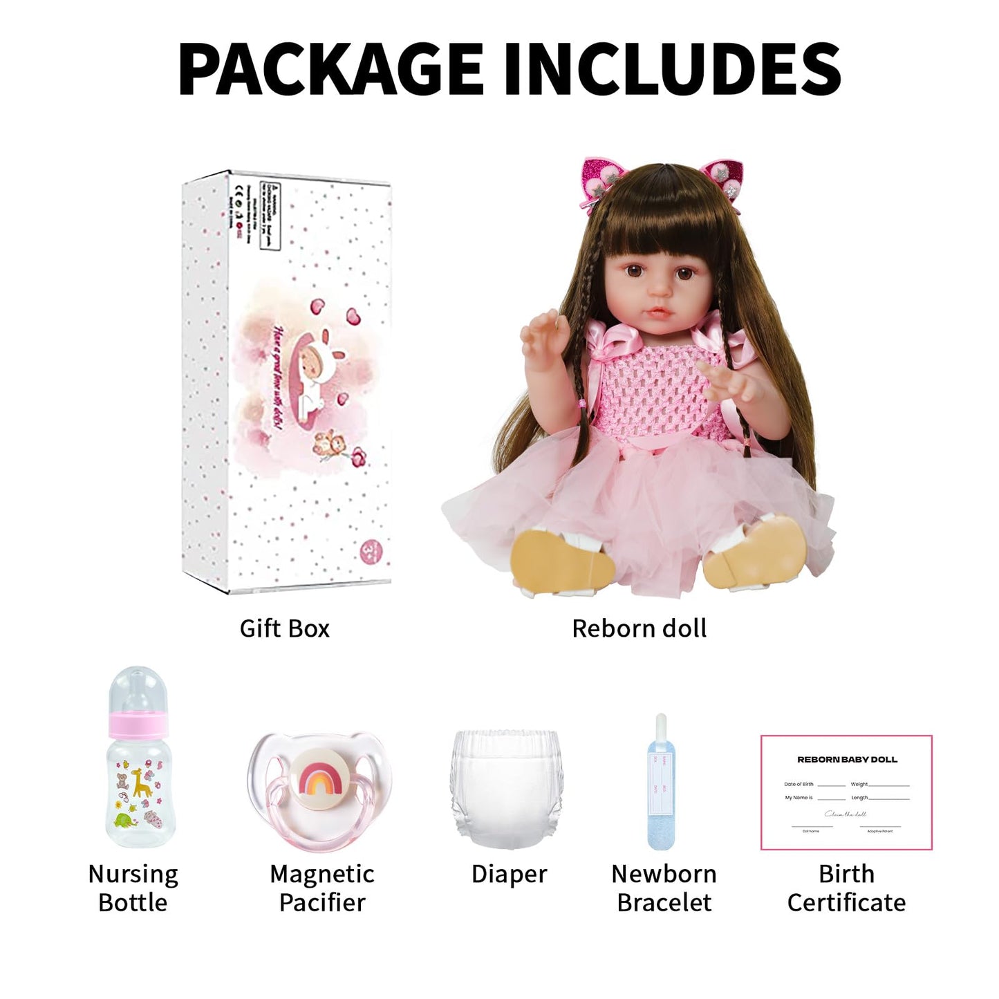 SCOM Lifelike Reborn Doll Girl – 18-Inch Realistic Baby Doll with Gift Set for Ages 3+