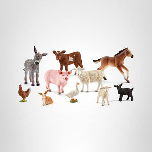 Schleich Farm World 10-Piece Farm Animal Bundle – Baby Animals & Barnyard Play Set | 77585