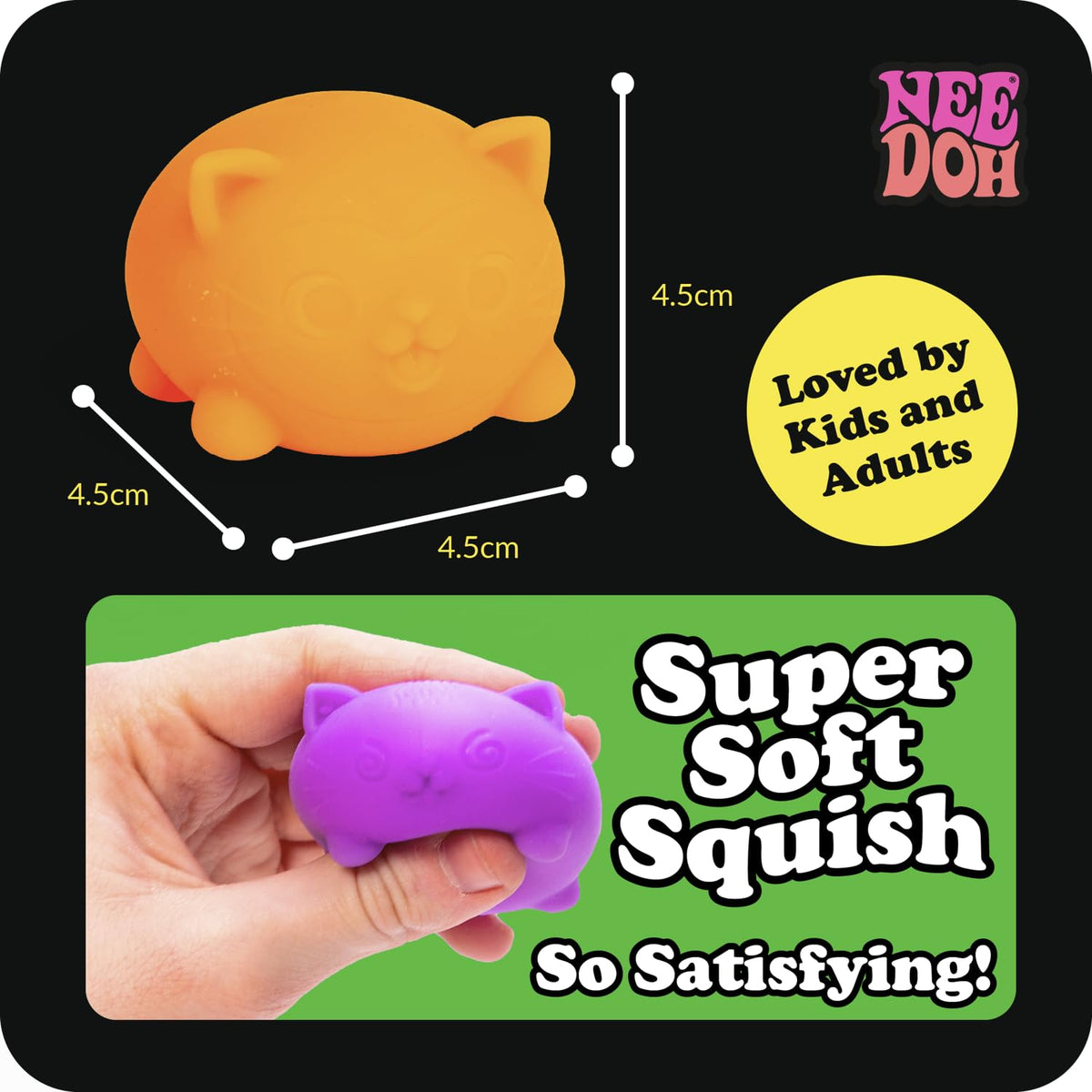 Schylling NeeDoh Teenie Cool Cat – Neon Squeeze Toy (3 Mini Globs)