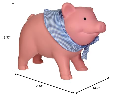 Schylling Rubber Piggy Bank Pink – 7.5-Inch Vinyl Coin Bank with Slot & Scarf