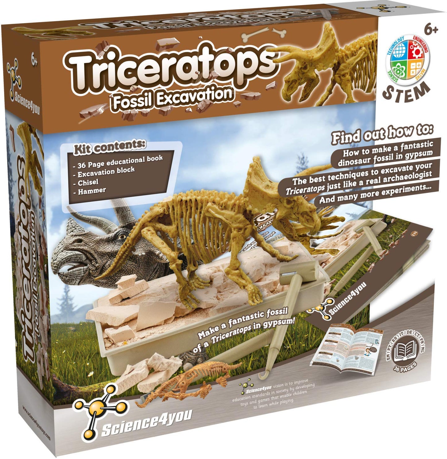 Science4you Triceratops Dinosaur Fossil Dig Kit – Excavate & Assemble 10 Bones