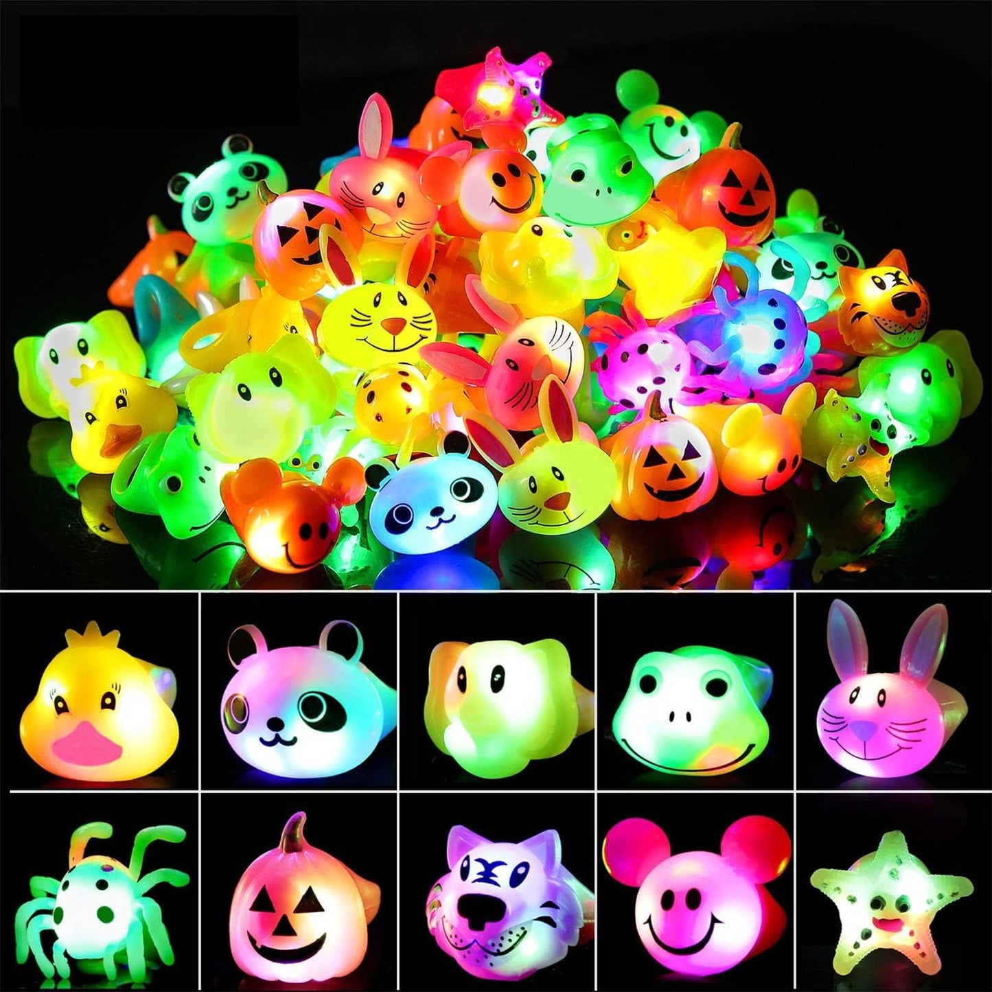 SCIONE 40-Pack Light Up Rings – Glow-in-the-Dark Party Favors for Kids