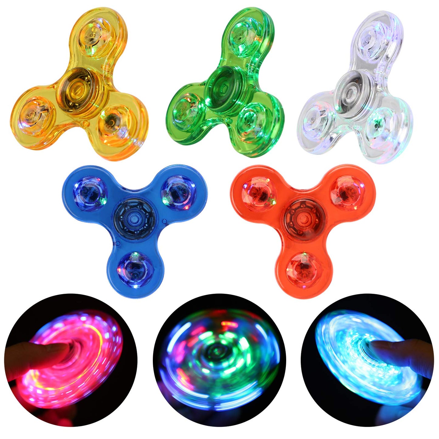 SCIONE 5 Pack LED Light Up Fidget Spinners – Glow in the Dark Sensory Toys for Kids