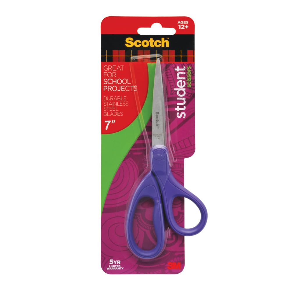 Scotch Kids Pointed Tip Scissors with Soft Touch, 5 Inches (1442P) – Ambidextrous, Safe Classroom Crafting