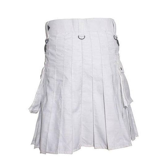 Scottish Men Utility Kilt White Utility Kilt Leather Straps Fashion Active Sport Kilt