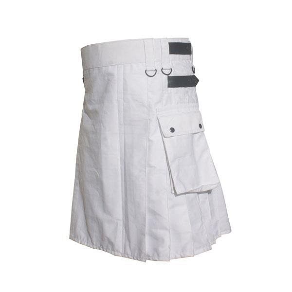 Scottish Men Utility Kilt White Utility Kilt Leather Straps Fashion Active Sport Kilt