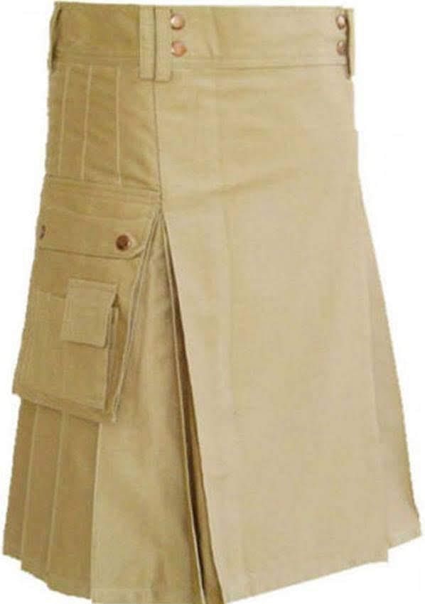 Scottish Men Utility Sports Kilt Khaki Cotton 100% Unisex Adult Custom Kilt