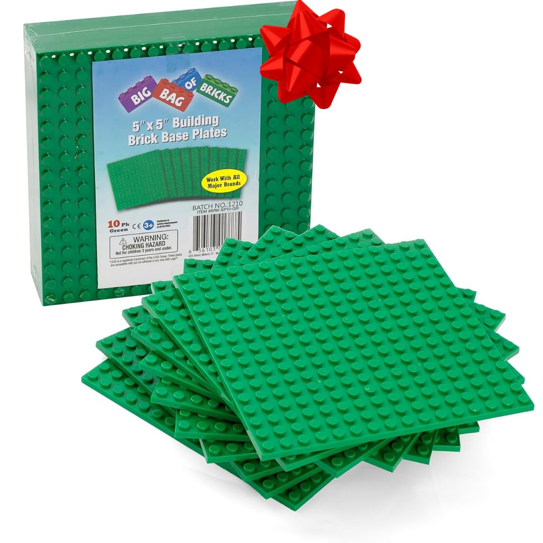 SCS Direct Green Baseplates 5x5 – 10 Pack, Dual Connectivity, Tight Fit