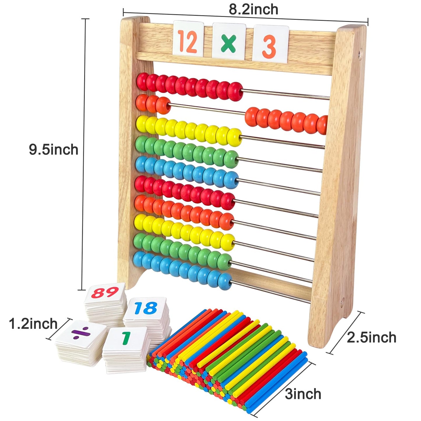Sealive Wooden Abacus for Kids — 10-Row Counting Frame with Cards and Sticks
