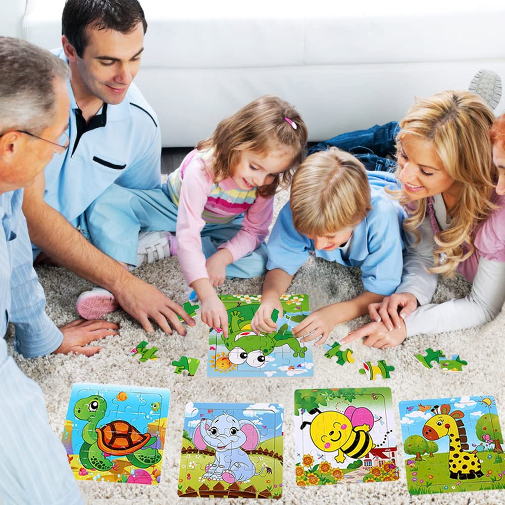 Sealive 6 Pack Wooden Jigsaw Puzzles for Kids Aged 3-5 – 16-Piece Animal Puzzles & Montessori Learning Toys