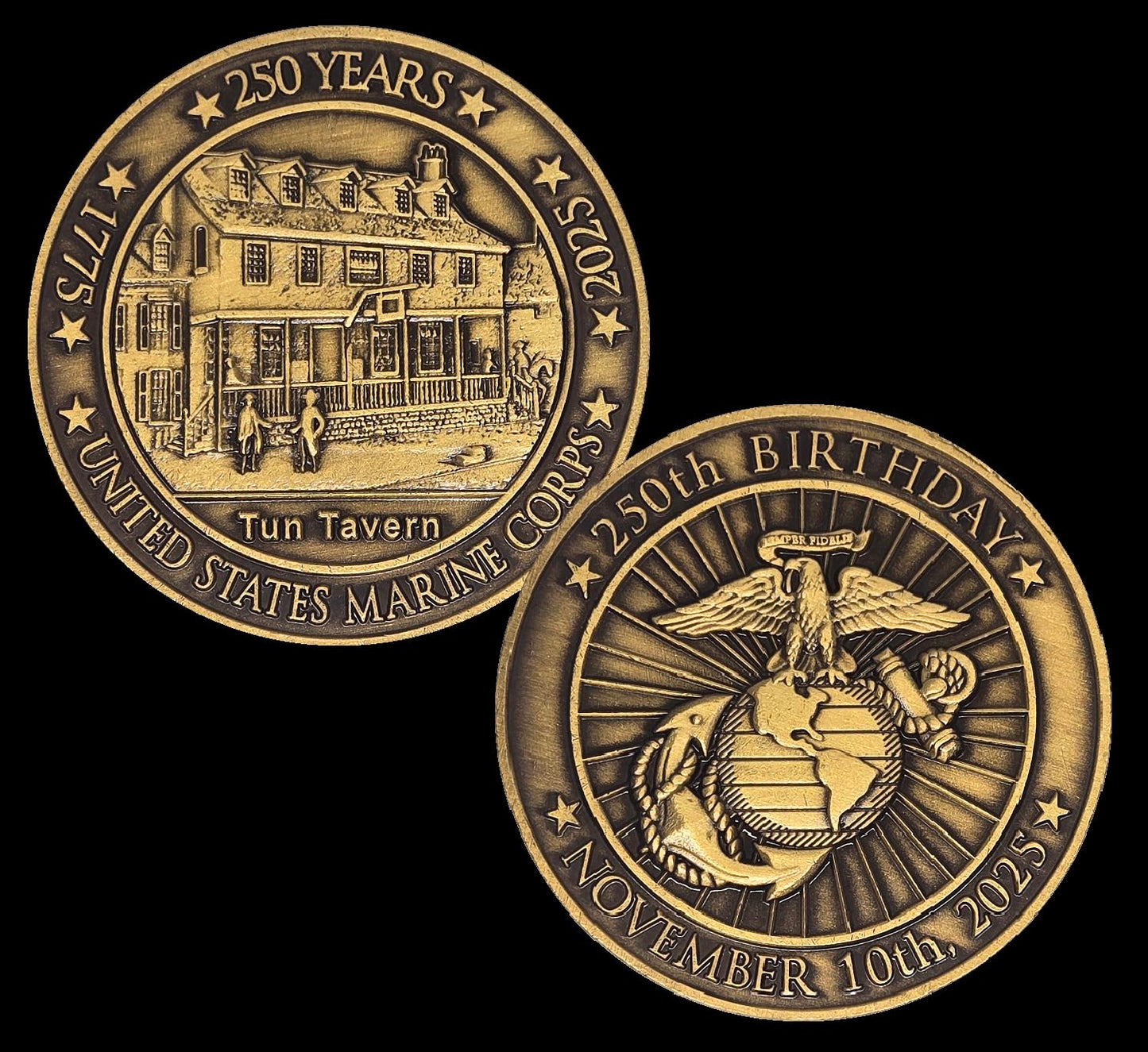 Secret Squirrel Challenge Coins | Solid Brass 2025 Marine Corps Coin, 2-Inch, 250th Birthday