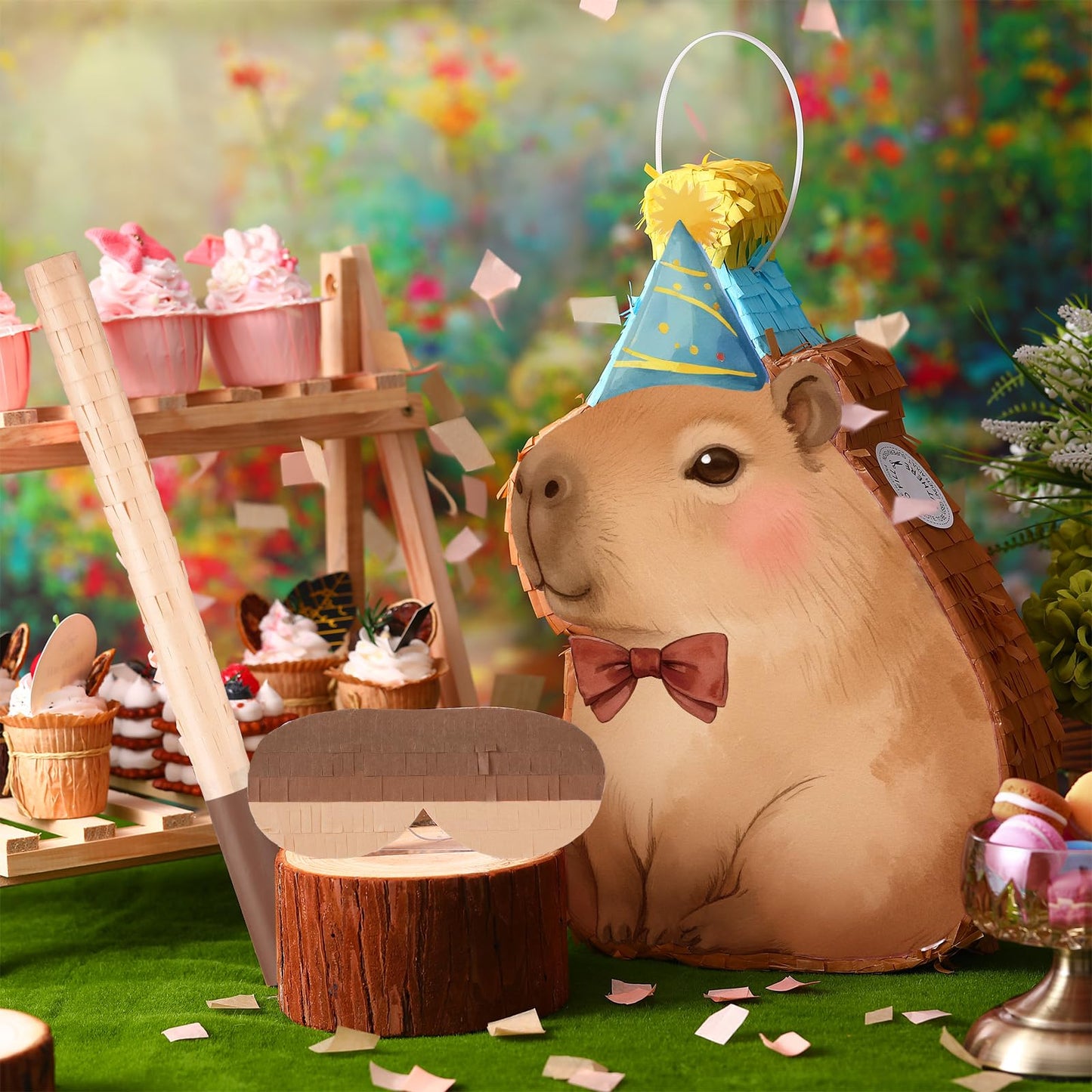 Seematn Capybara Piñata Bundle - Party Decor with Blindfold, Bat & Confetti