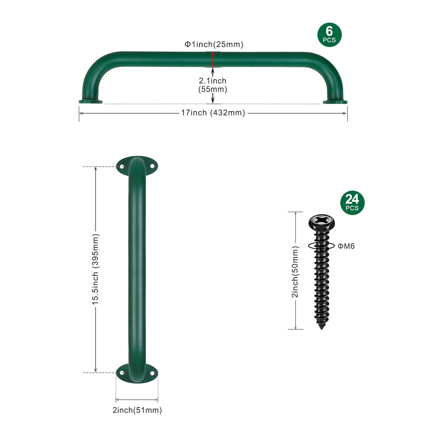 SELEWARE 6-Pack 17-Inch Green Metal Playground Safety Handles – Heavy-Duty, Non-Slip Grabs