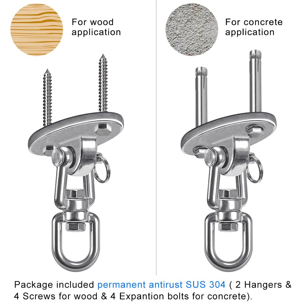 SELEWARE Ceiling Swing Mount – Stainless Steel Hangers with 360° Swivel, 2000 lb Capacity (2-Pack)