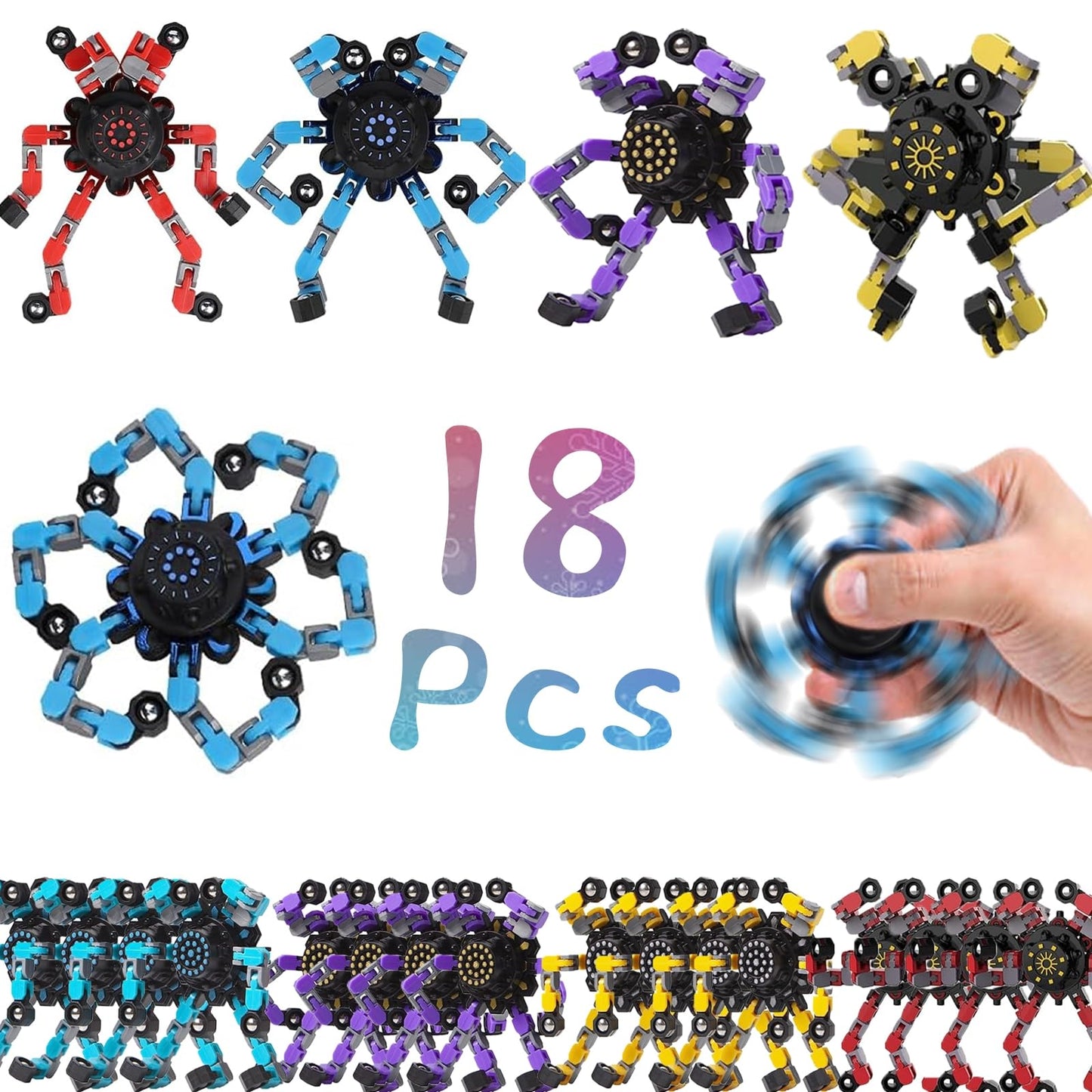 Sengtin 18pcs Random Fidget Spinners – Deformable Chain Toy for Focus