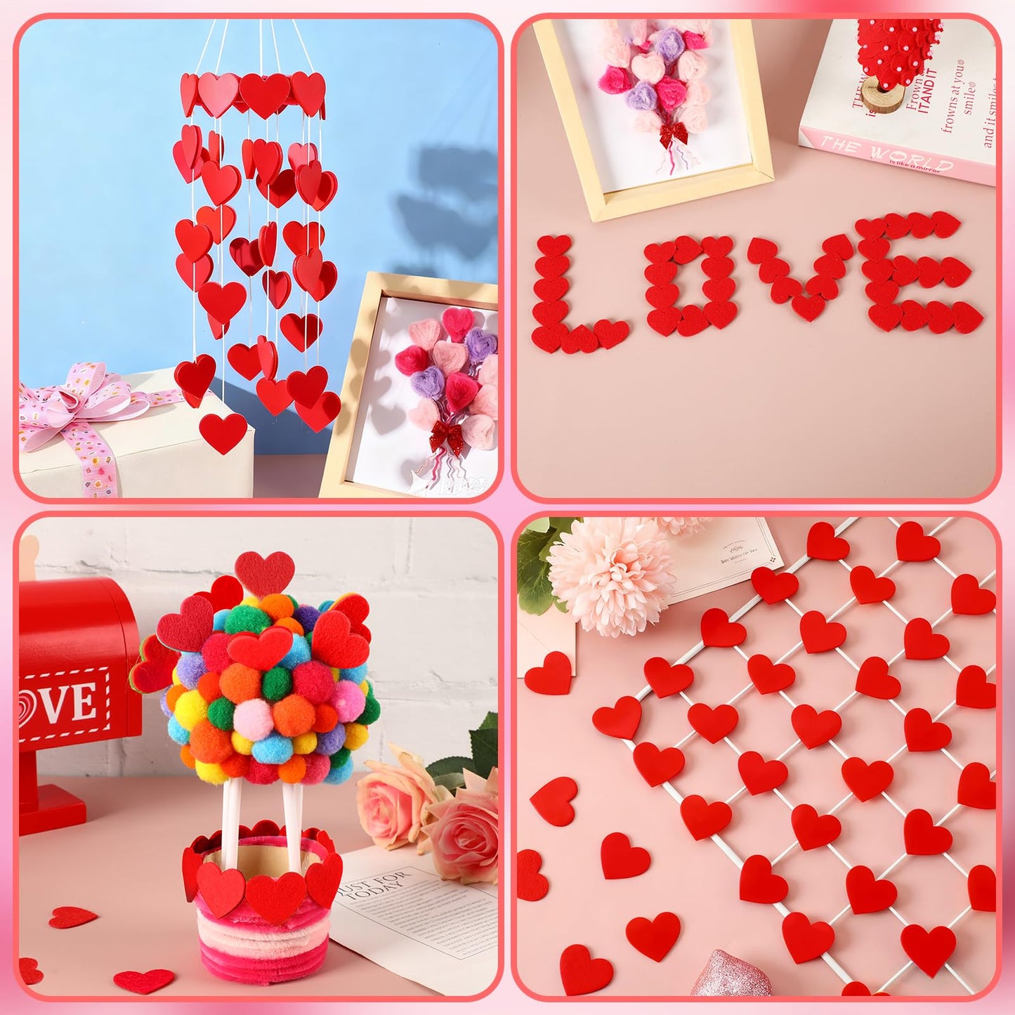 SEPGLITTER Valentine's Day Felt Hearts - 300 Pcs Red Felt Heart Shapes for Crafts & Wedding Decor