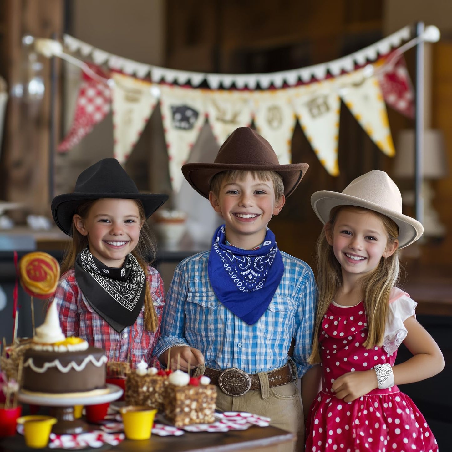 SeptCity Kids Cowboy Hat & Bandana Set (Black) – Ages 5-10 | Western Costume