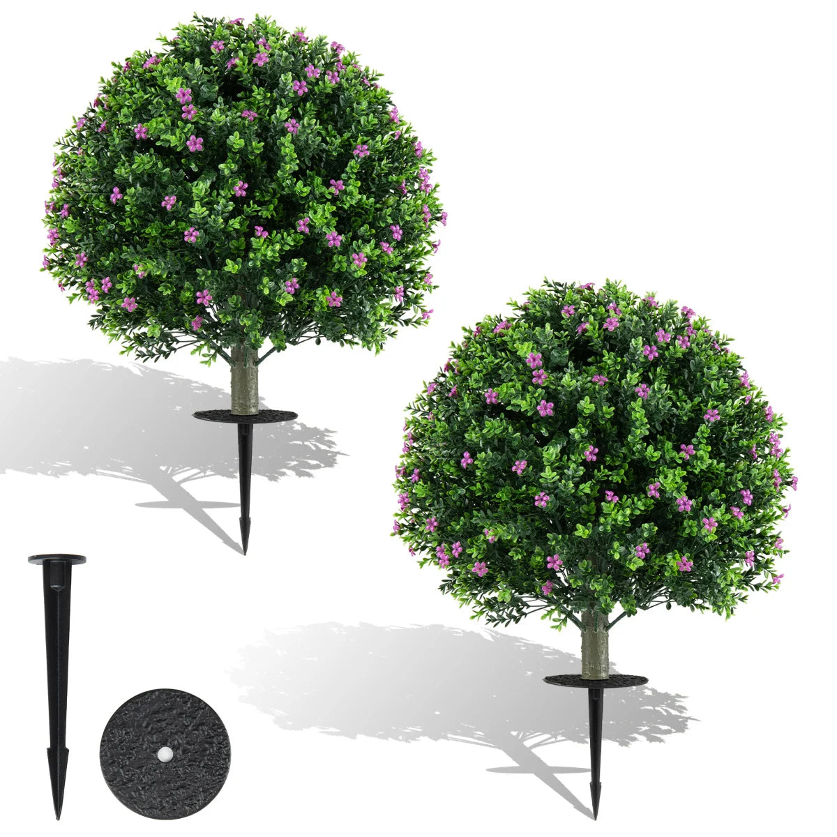 Set of 2 Boxwood Topiary Ball Trees with Ground Spikes for Yard