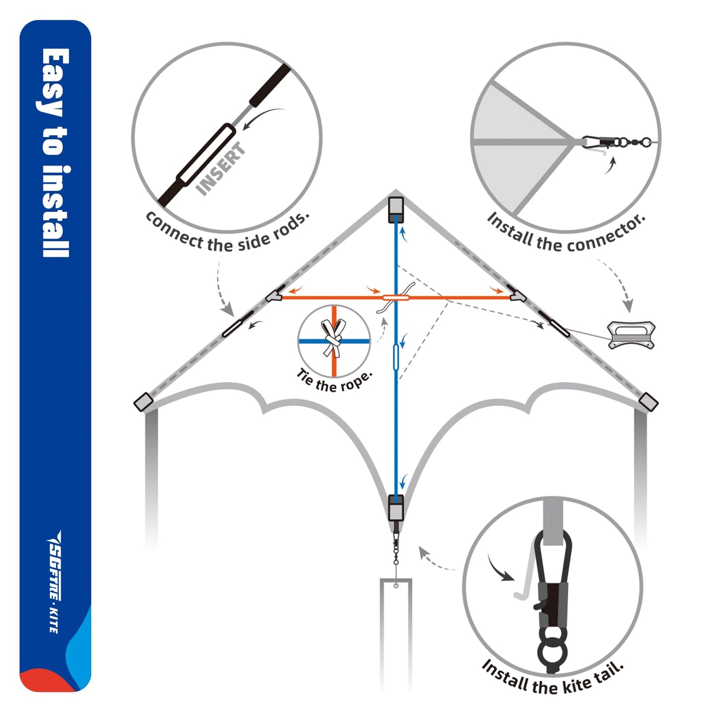 SGftre Delta Kite – Easy-to-Fly 52x35 in Delta Kite Set (Skyward Prairie 3-Piece)