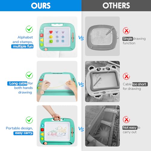 SGILE Large Magnetic Drawing Board for Kids | 16 x 13 in Etch & Sketch Pad with 4 Stamps | Safe, Non-BPA, Green