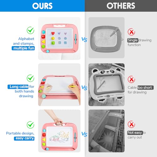 SGILE Large Magnetic Drawing Board for Kids – 16 x 13 in Pink with 4 Stamps