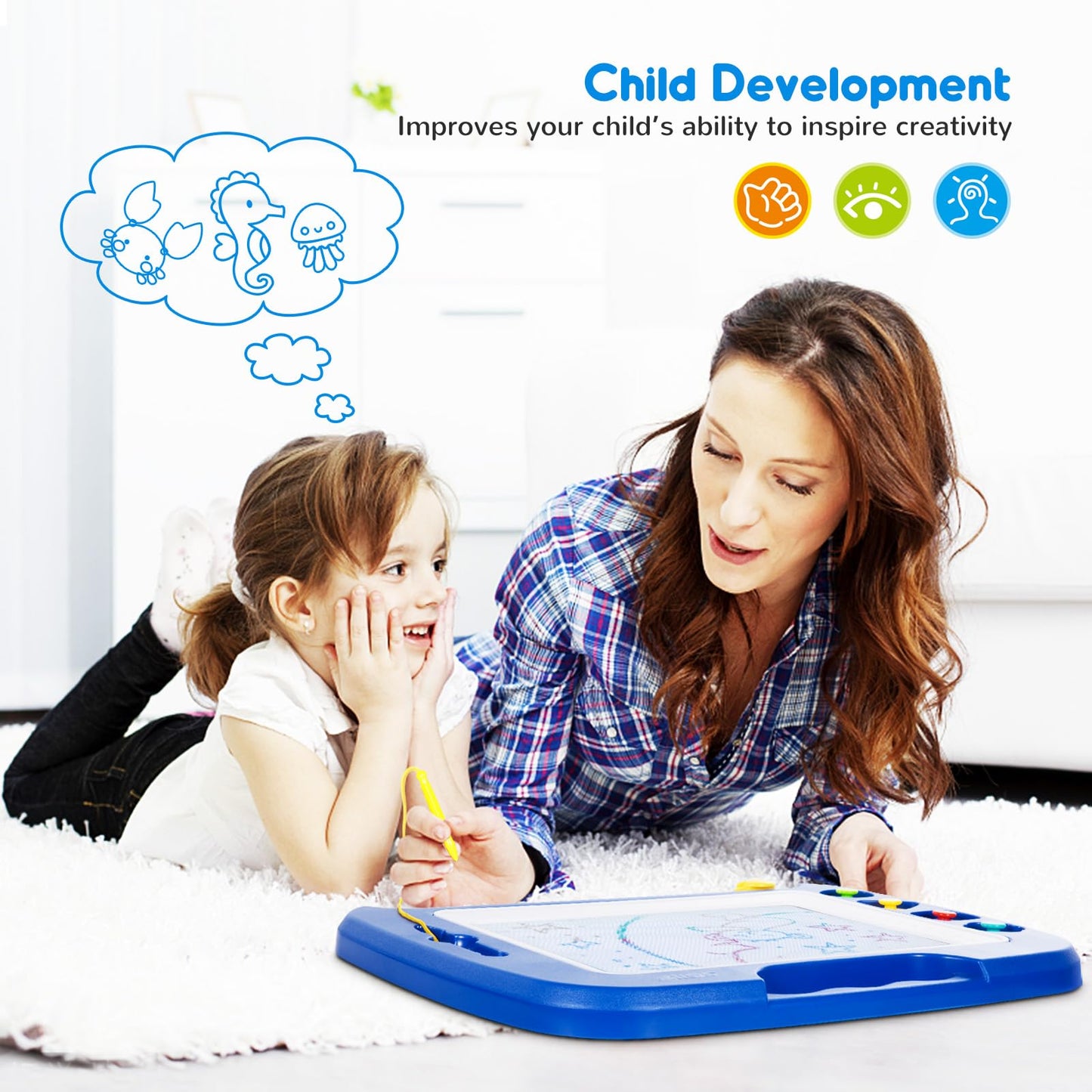 SGILE Large Magnetic Drawing Board for Kids – 16x13 in, Blue, Educational Toy