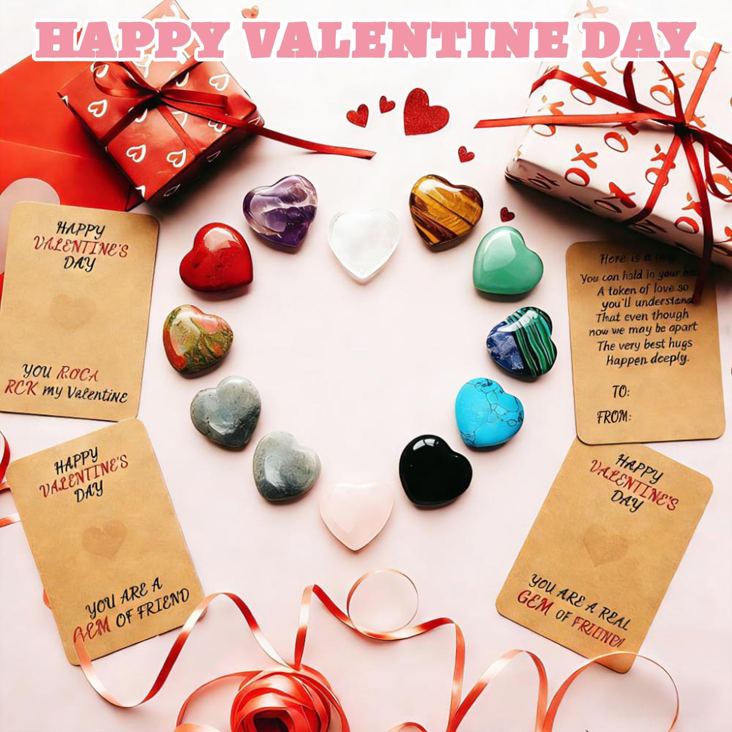 ShallOnly 24 Heart Crystal Valentines Gifts for Kids — 0.78in Classroom Exchange