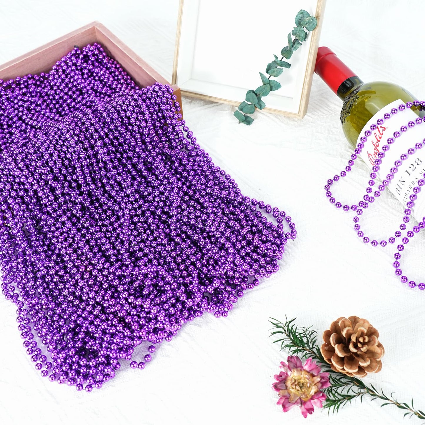 SHAOQINLIN 100 PCS Purple Mardi Gras Beads – 33in Metallic Beaded Necklaces for Parties & Parades