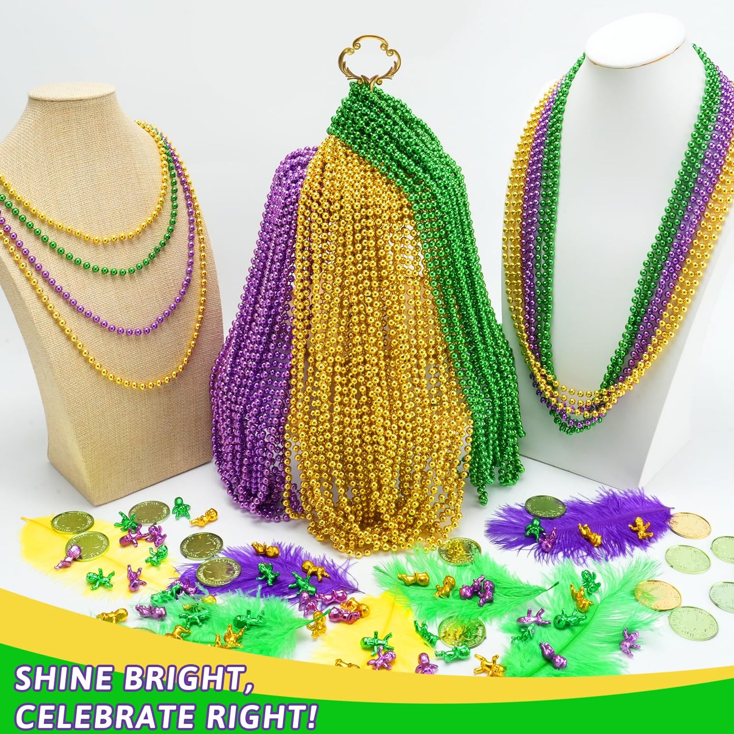 SHAOQINLIN Mardi Gras Beads & King Cake Babies Set – 33'' Necklaces + 12 Mini Babies
