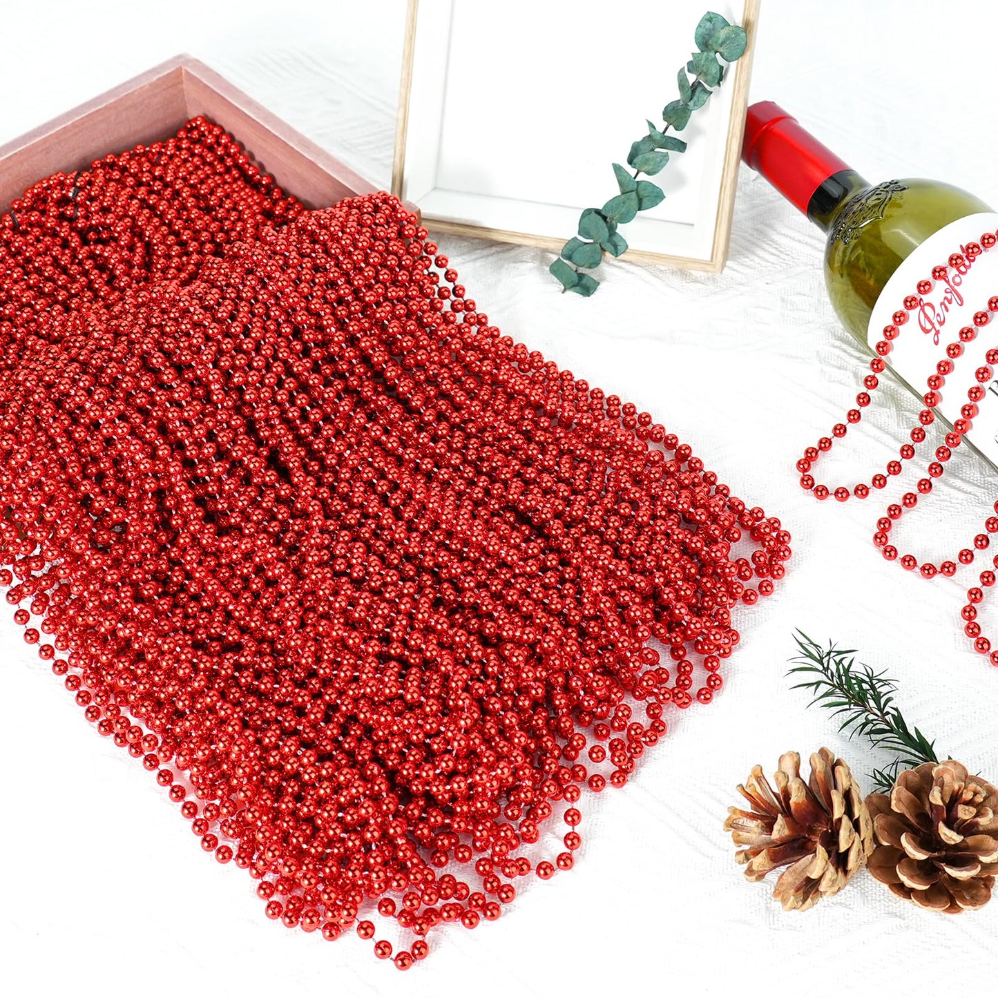 SHAOQINLIN 100 PCS Red Mardi Gras Beads – 33in Plastic Bead Necklaces for Parties, Weddings & Celebrations