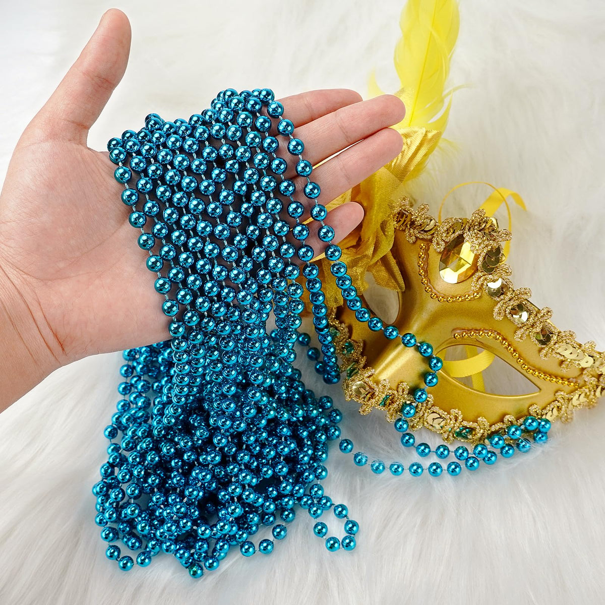 SHAOQINLIN 12-Pcs Teal Bead Necklace Set for Mardi Gras & Party Favors