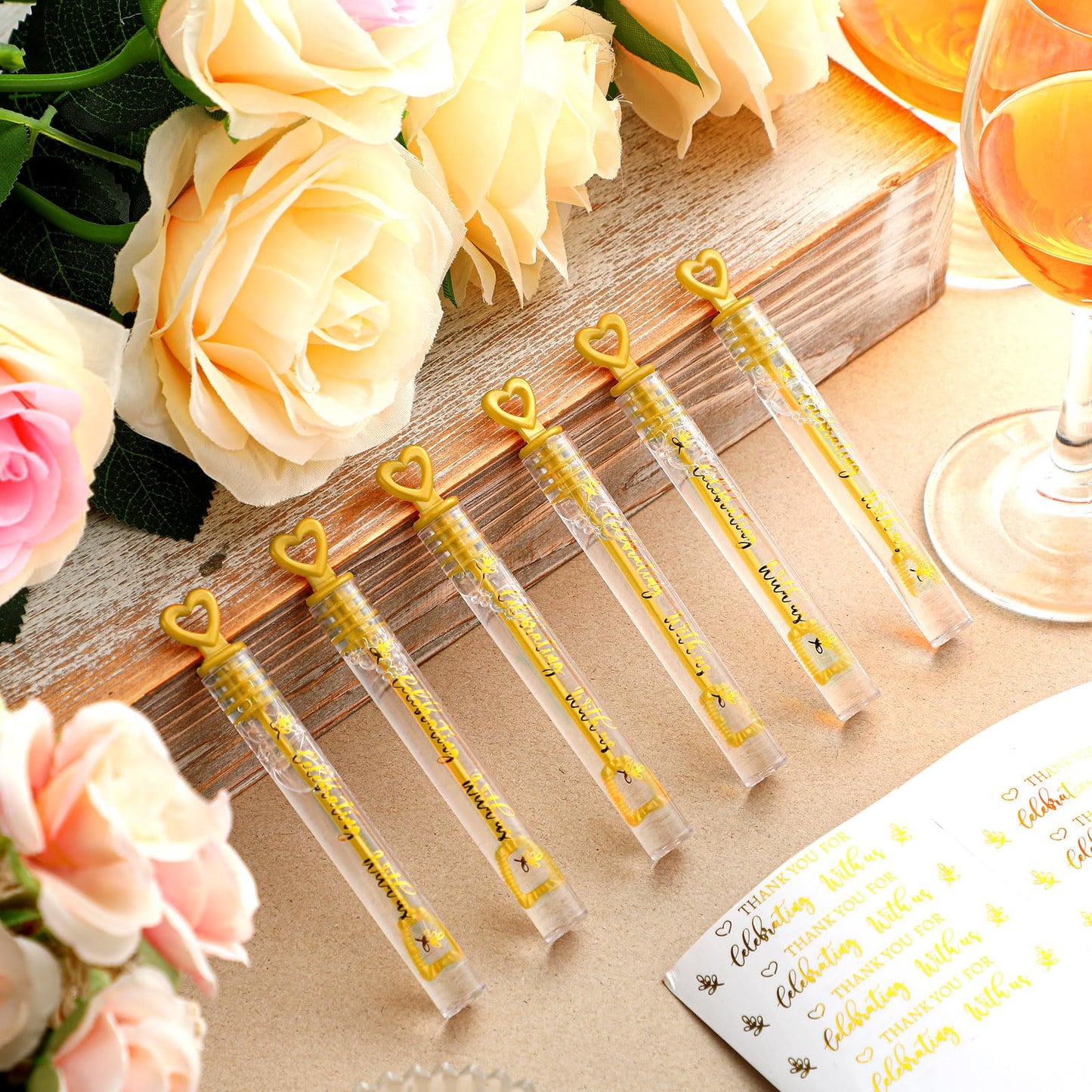 Shappy 100 Pcs Wedding Bubble Wands with Gold Heart – Bulk Party Favors & Goody Bag Fillers
