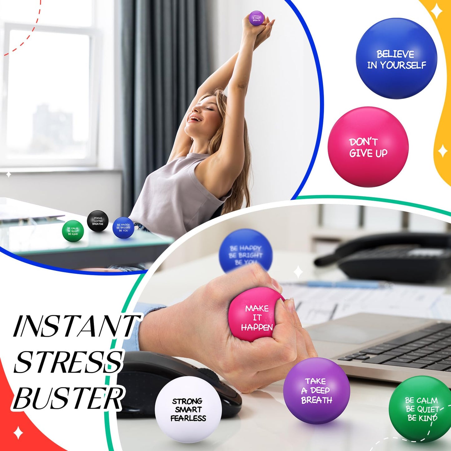 Shappy 72-Piece Inspirational Stress Balls – Motivational PU Fidget Toys for Adults