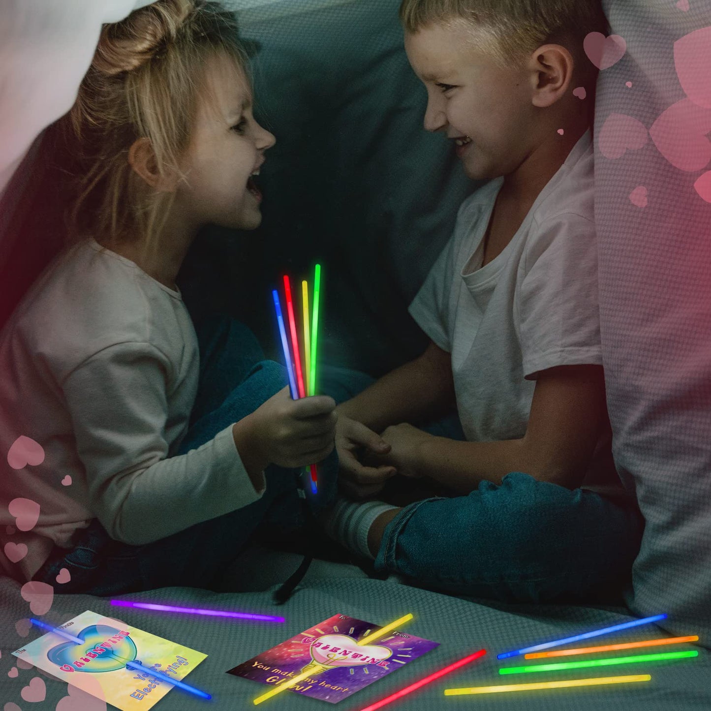 Shemira 36-Pack Valentines Day Cards with Glow Sticks for Kids | Classroom Gift Exchange