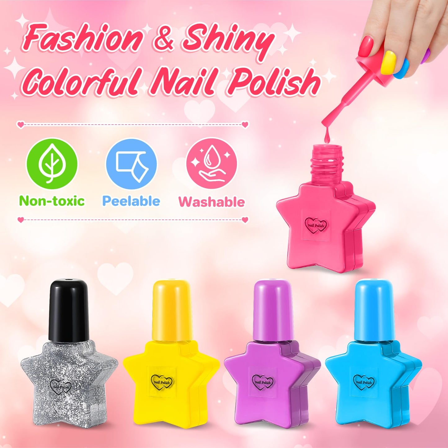 Shemira Nail Polish Kit for Girls 7-12 – Pink Dryer, Glitter, and Nail Art Studio