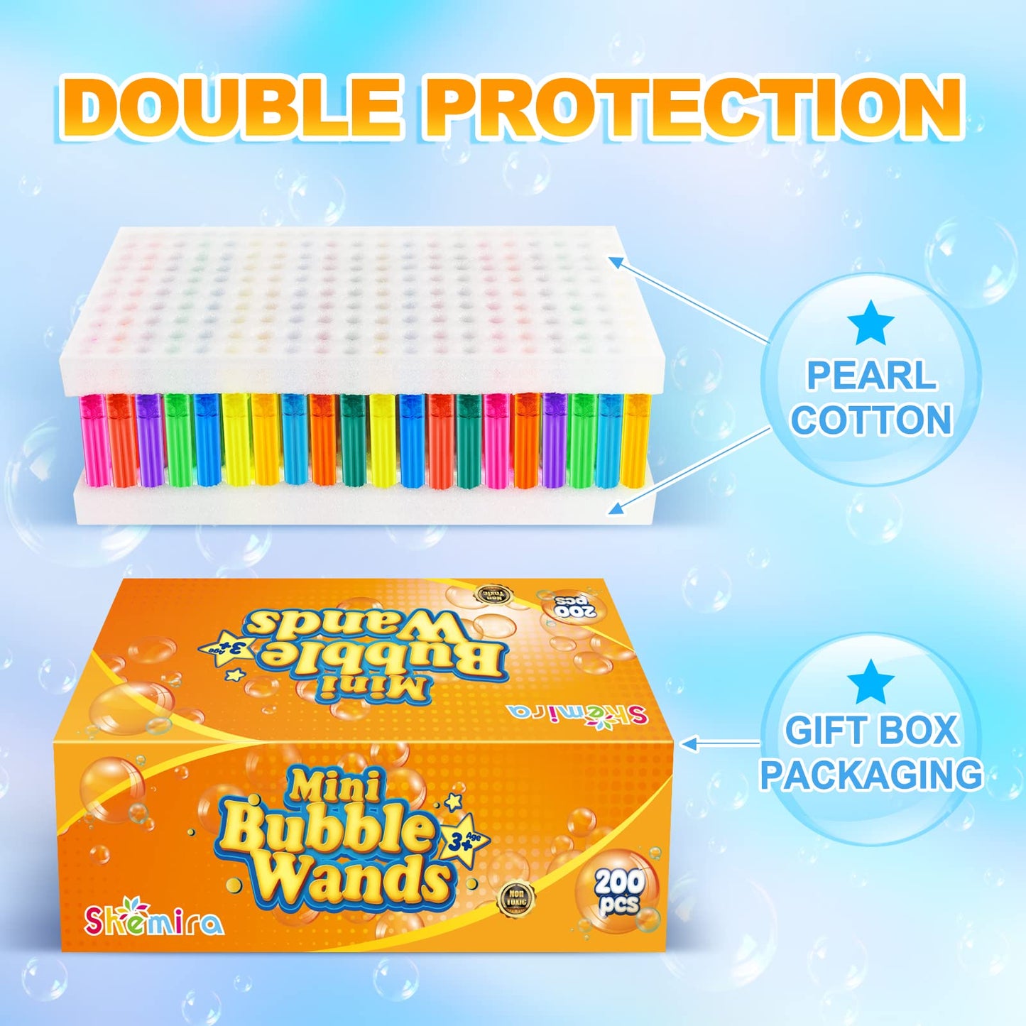 Shemira Bubble Wand Set – 200 Mini Neon Wands in 10 Colors for Parties & Gifts