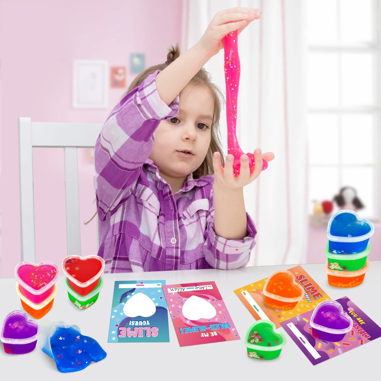 Shemira 30-Pack Valentines Day Cards with Heart Slime – Classroom Gift Favors