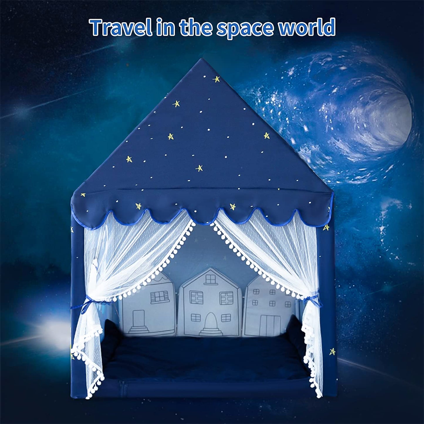 Sherilyn Kids Play Tent – Blue Space Rocket Indoor Playhouse (Large Castle Style)