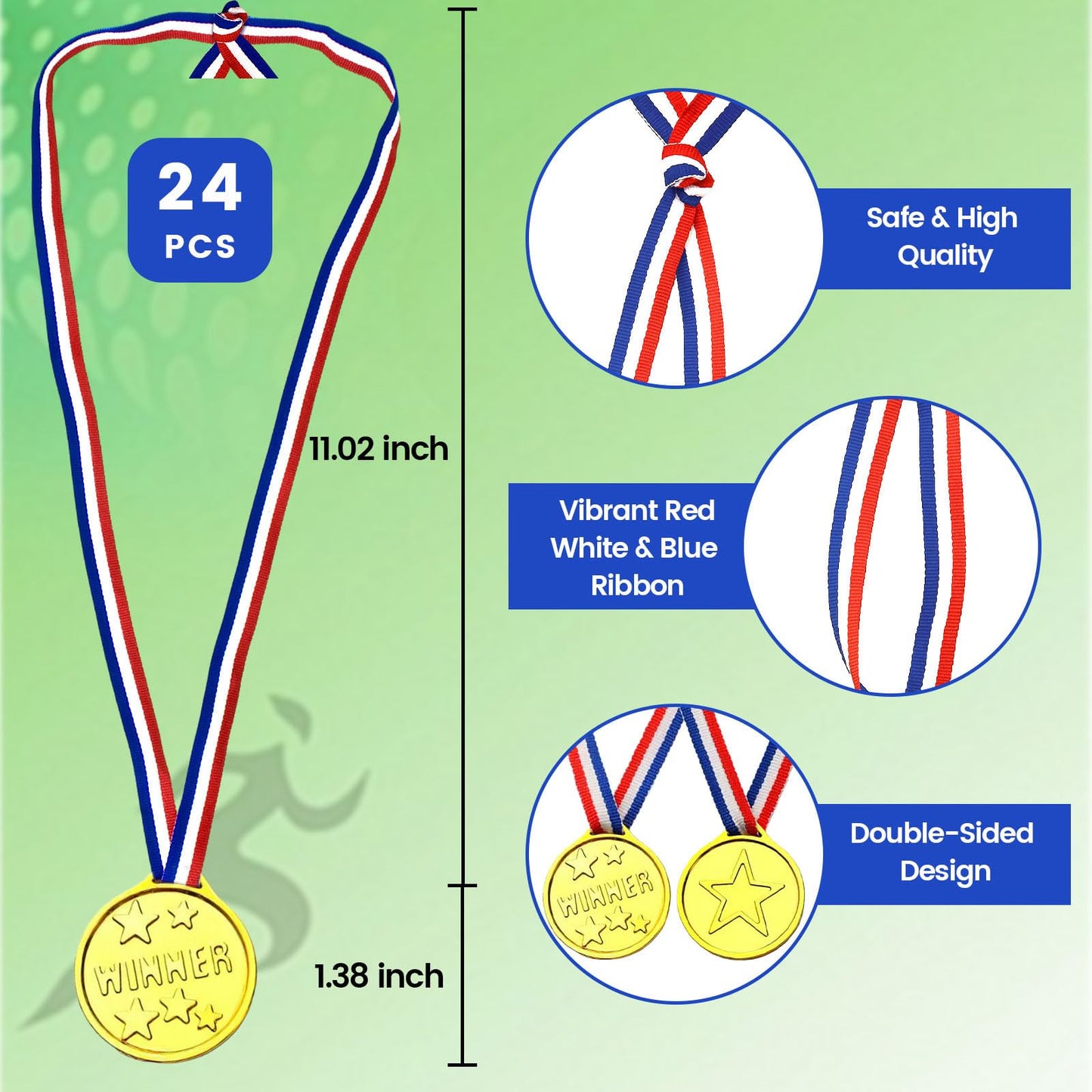 Shindel 24PCS Gold Medals – Durable Plastic with Ribbons for Kids and All-Ages Awards