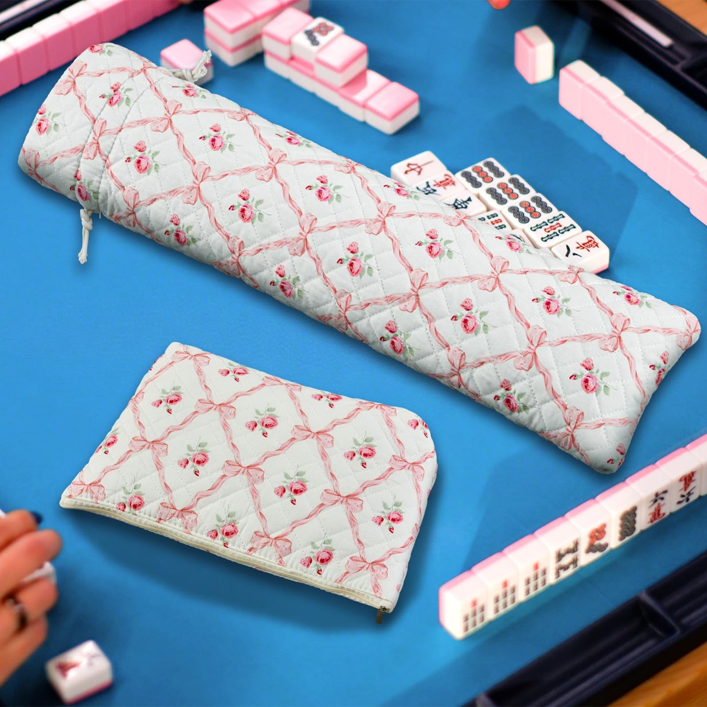 Shinylin 3 Pcs Empty Mahjong Bag Set — Pink Quilted Carrying Case (Case Only)