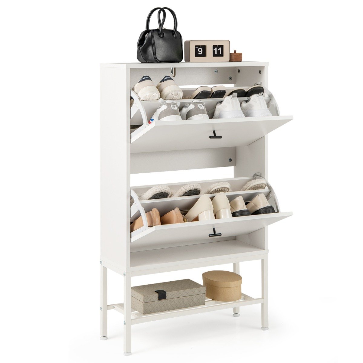 Shoe Storage Cabinet with 2 Flip Drawers and Adjustable and Removable Shelves-Rustic Brown