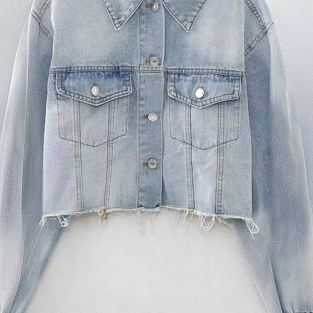 Short Color-Matching Denim Jacket