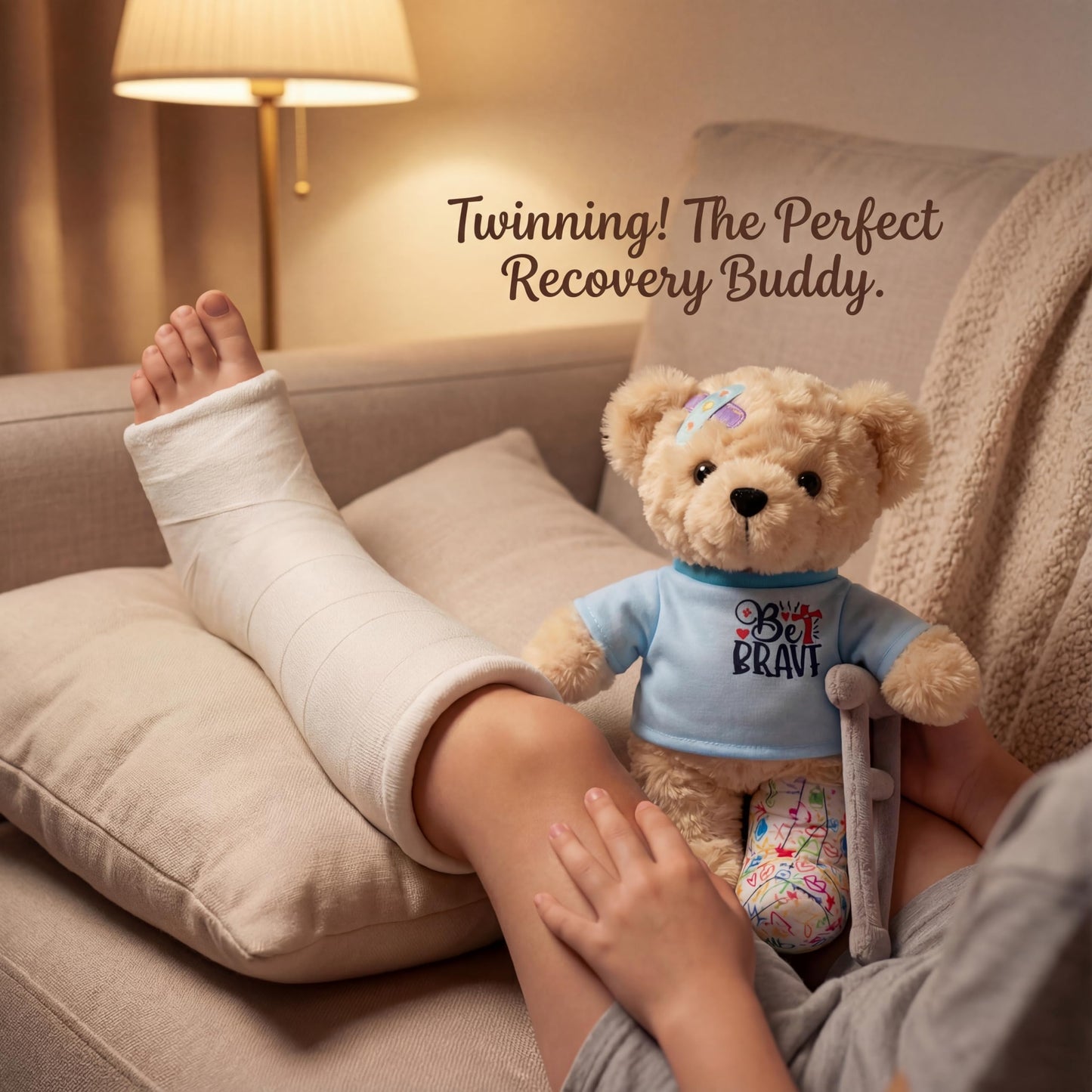 SHSEEN 10-Inch Broken Leg Teddy Bear with Reversible Cast & Crutches | Get Well Gift for Kids