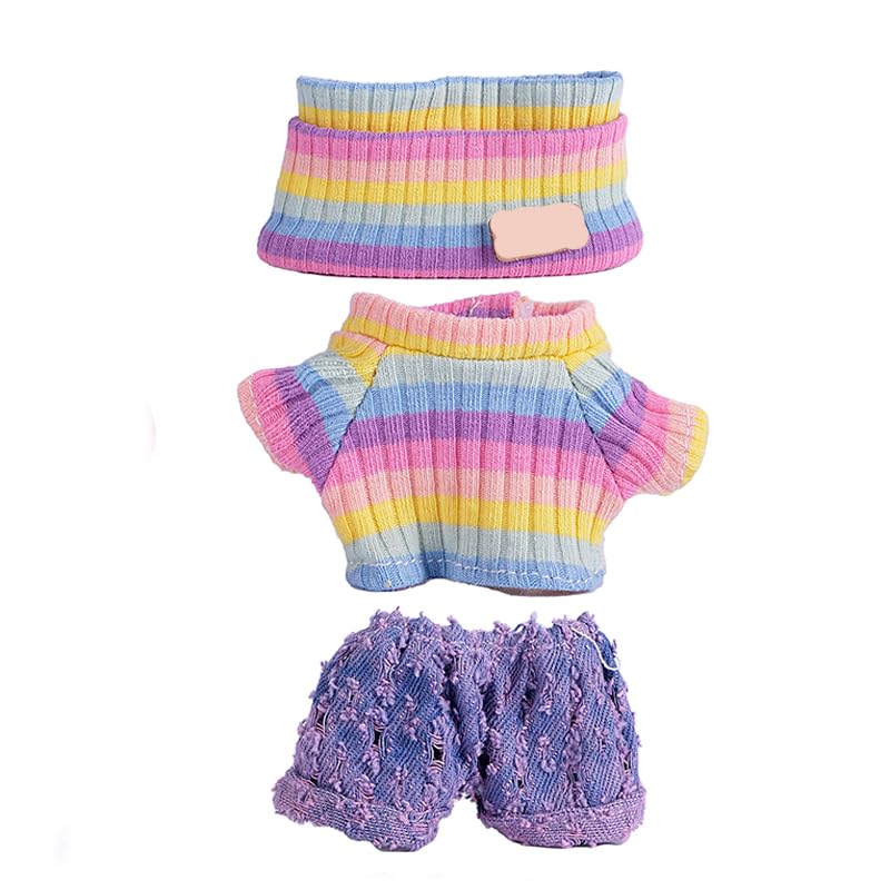 SHUOXUKE 17cm Doll Clothes - Rainbow Purple 3-Piece Outfit (Hat, Sweater, Pants)
