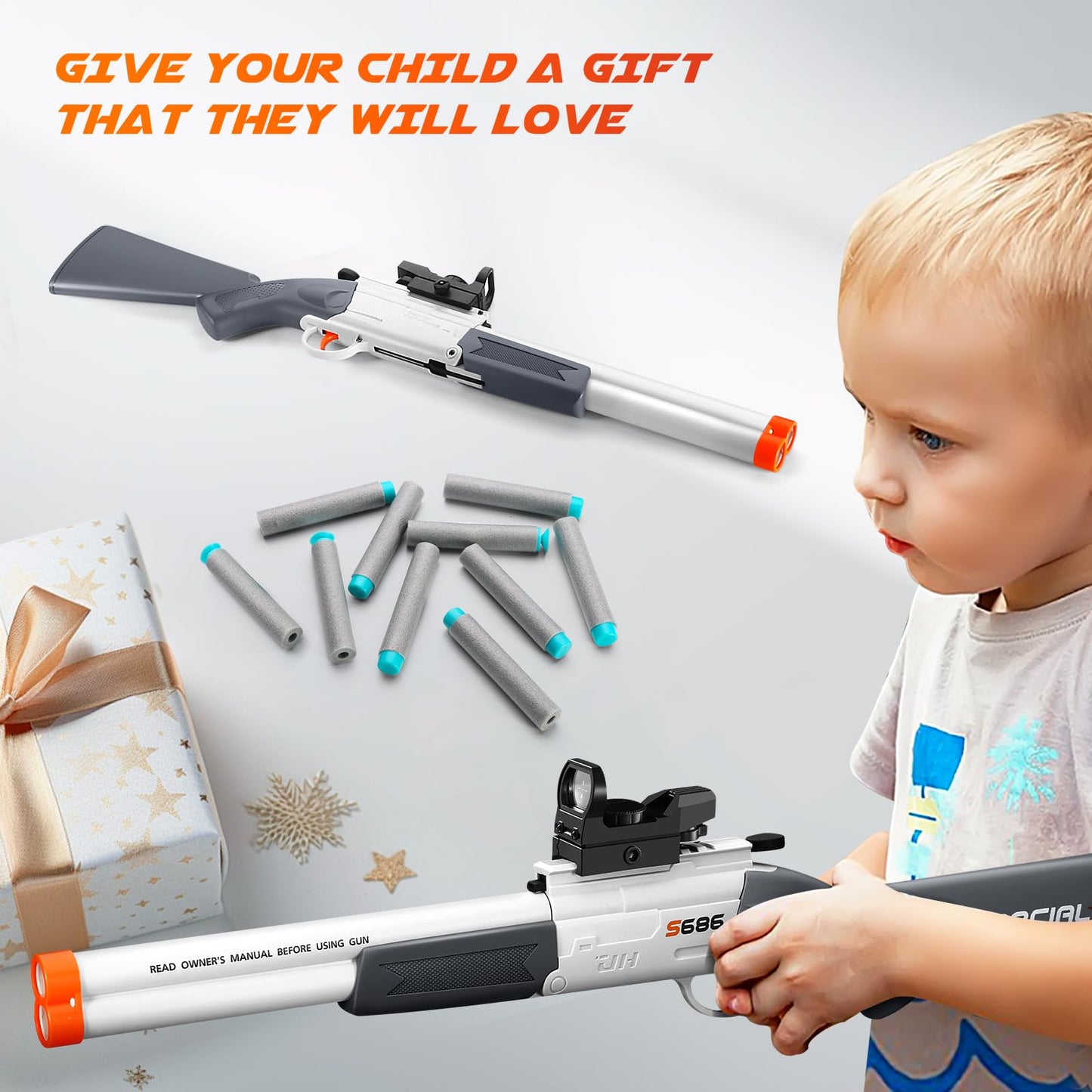 Shushuzz Cool Toy Shotgun: Realistic Double-Barrel Gun with Sight for Ages 8-12