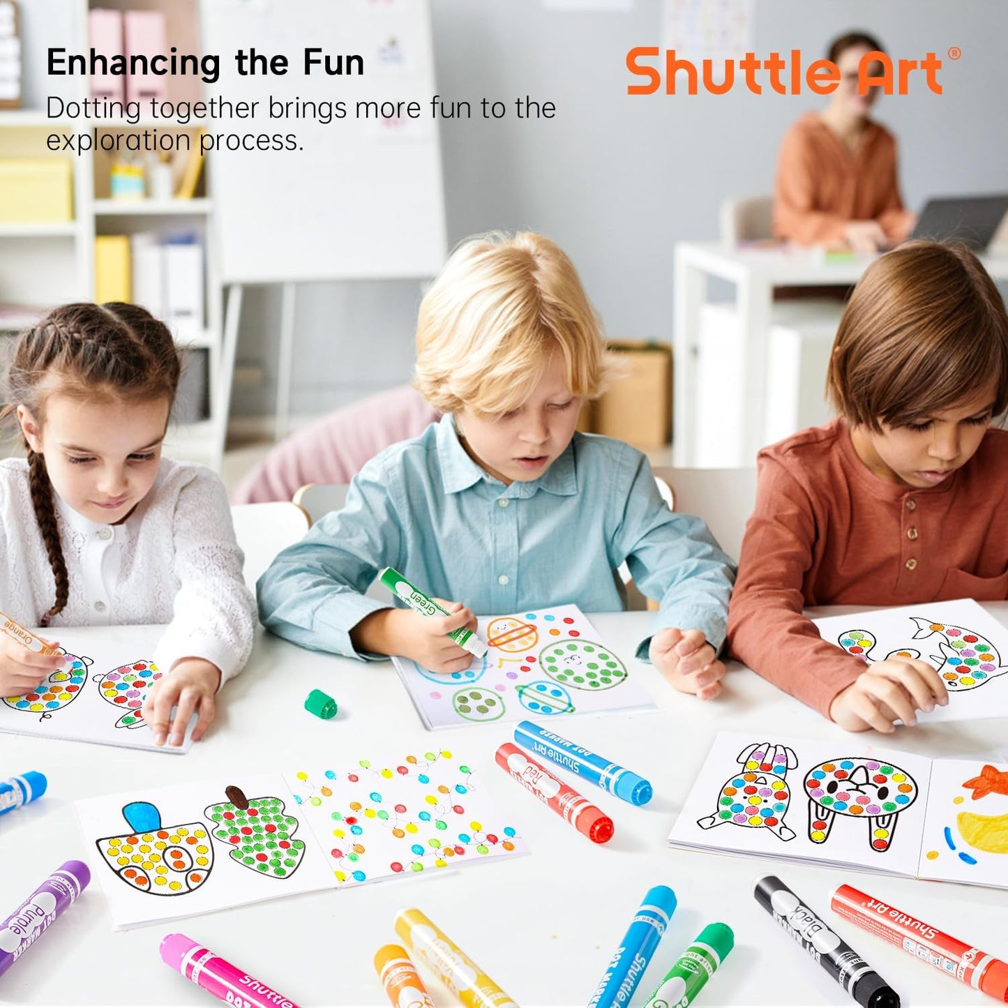 Shuttle Art Dot Markers – 36 Colors, 5 Activity Books & 135 Sheets | Washable, Non-Toxic Art Set for Kids