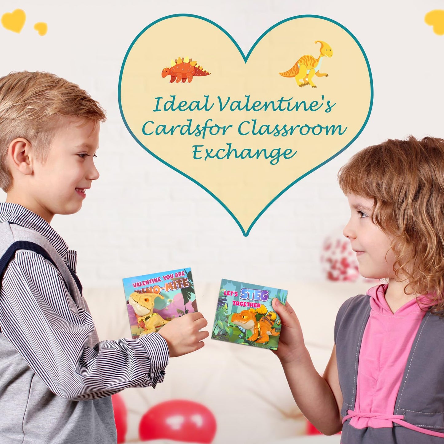 ShyLizard 24-Pack Valentines Cards with Dinosaur Toys – Classroom Gift Set