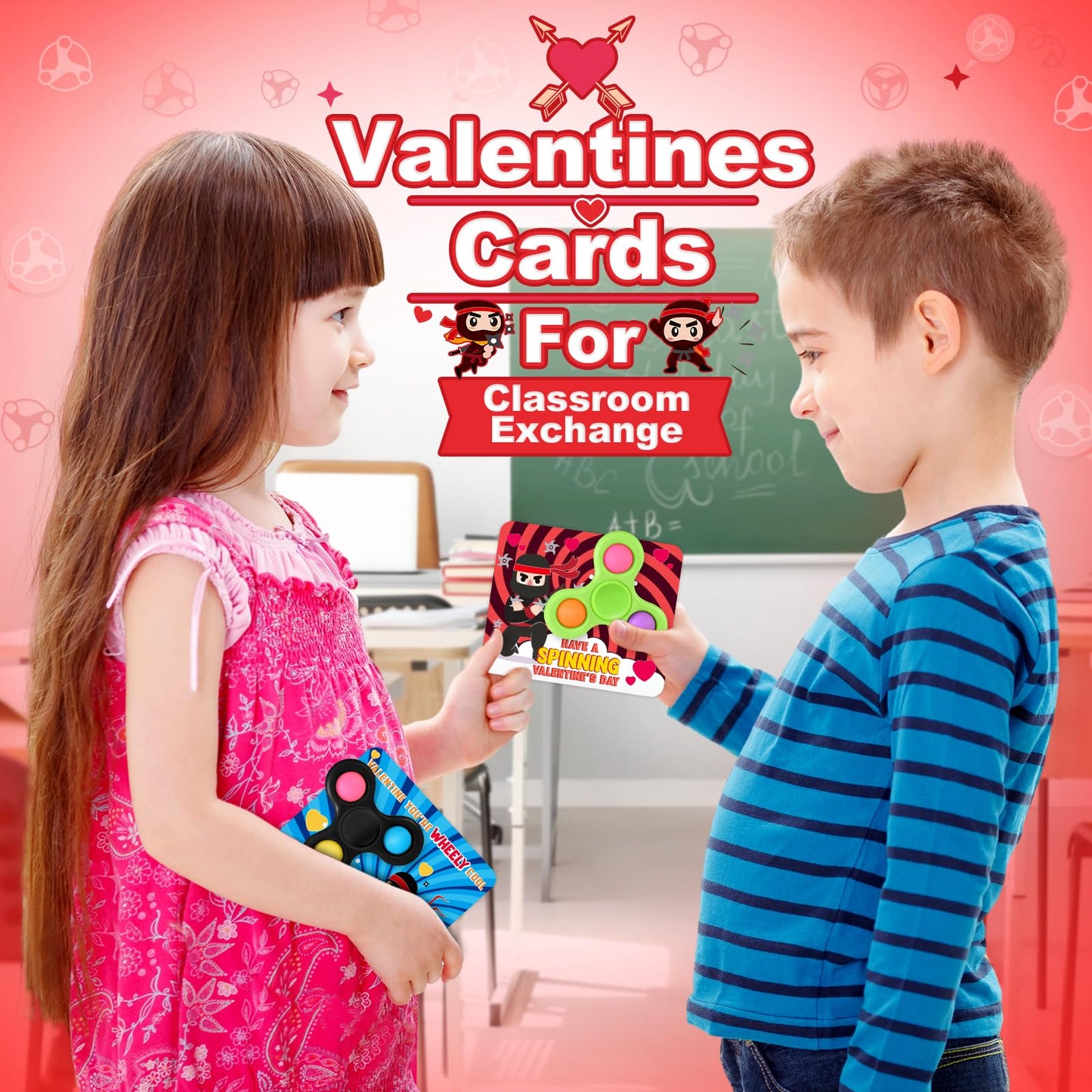 ShyLizard 24-Piece Valentine Cards with Fidget Spinners for Kids Classroom Exchange