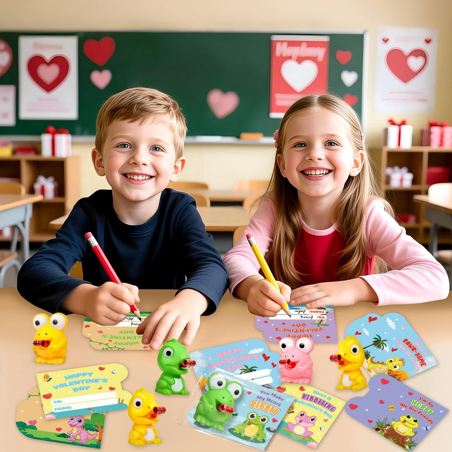 ShyLizard 24-Pack Valentine Cards with Squeeze Toys – Dino & Frog Tongue-Out Fun