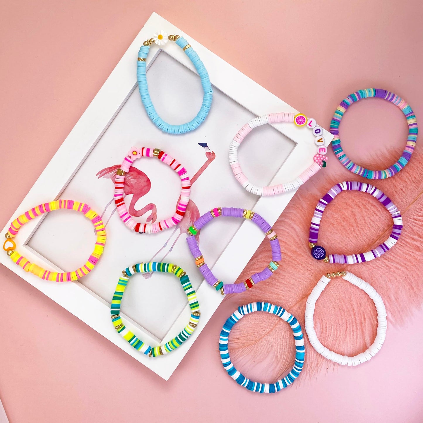 SIELEVIN 10-Piece Kids Friendship Bracelets — Colorful Clay Bead Beach Style Jewelry Set